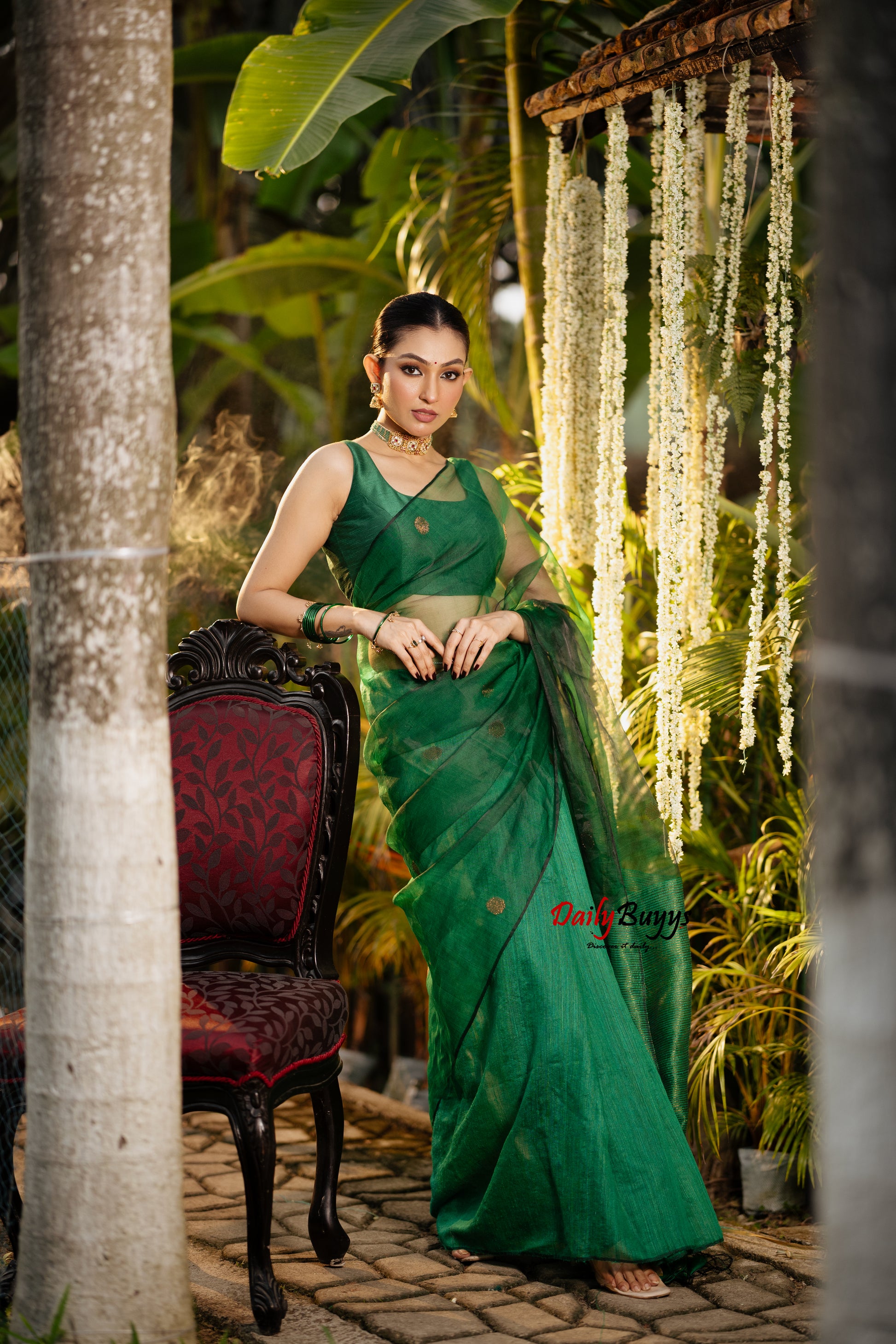 Green Pure Matka Silk Mark Certified Muslin Jamdani Sarees
