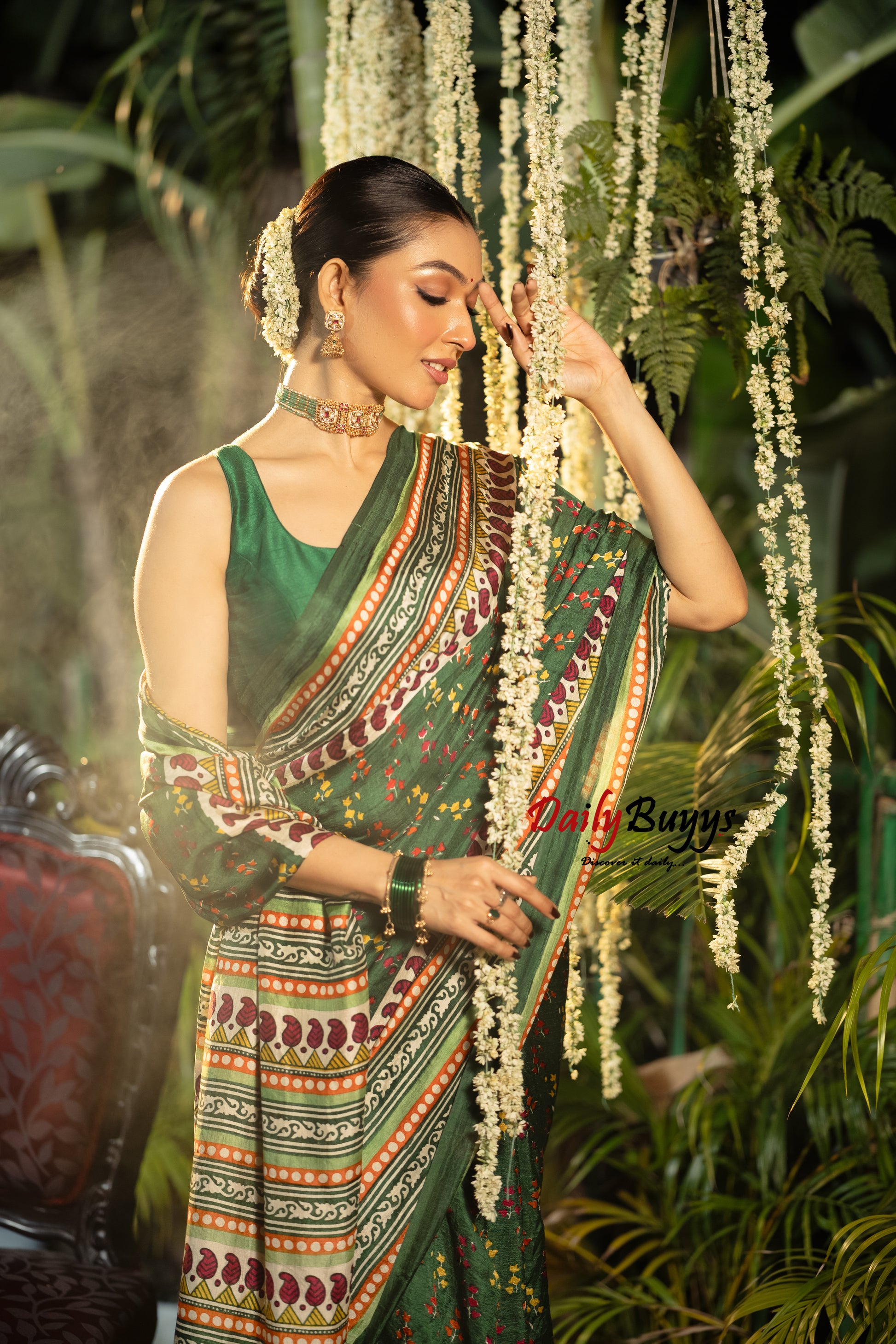Multicolured  Block Printed Silk Mark Certified Bishnupuri Silk Sarees