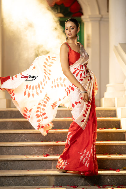 Red Floral Hand Painted  Silk Mark Certified Bishnupuri Silk Sarees