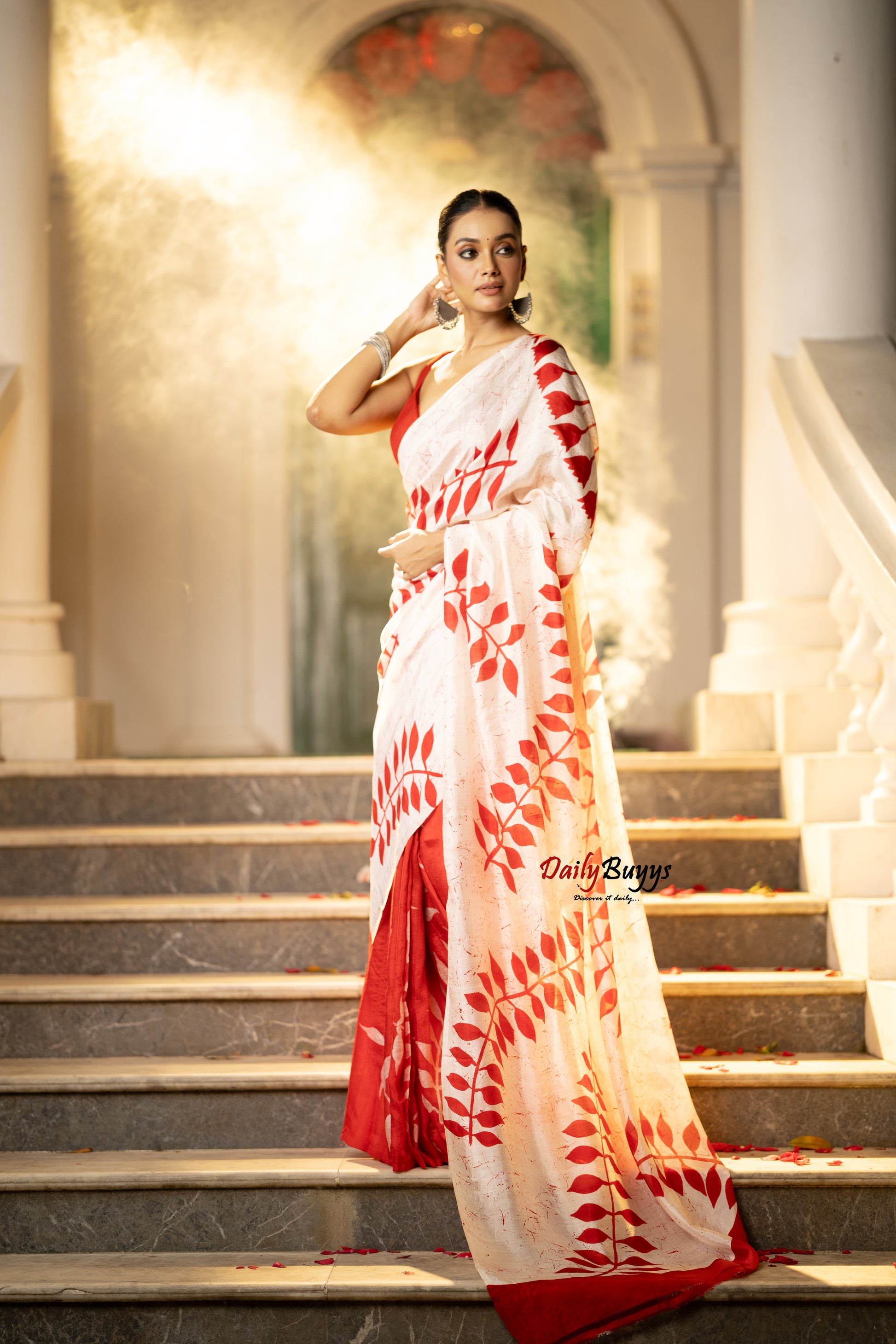 Red Floral Hand Painted  Silk Mark Certified Bishnupuri Silk Sarees