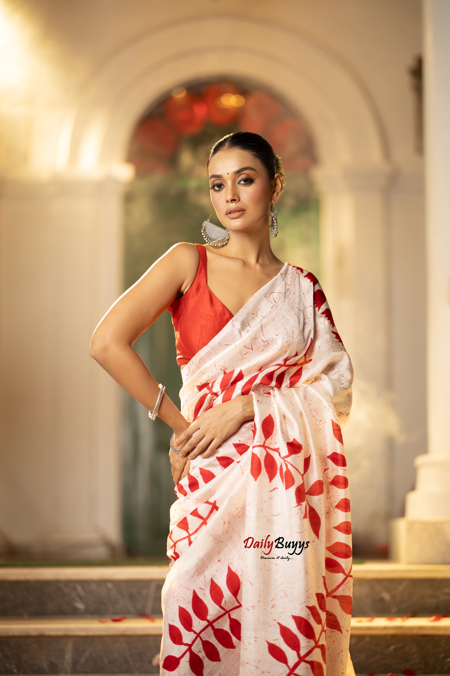 Red Floral Hand Painted  Silk Mark Certified Bishnupuri Silk Sarees