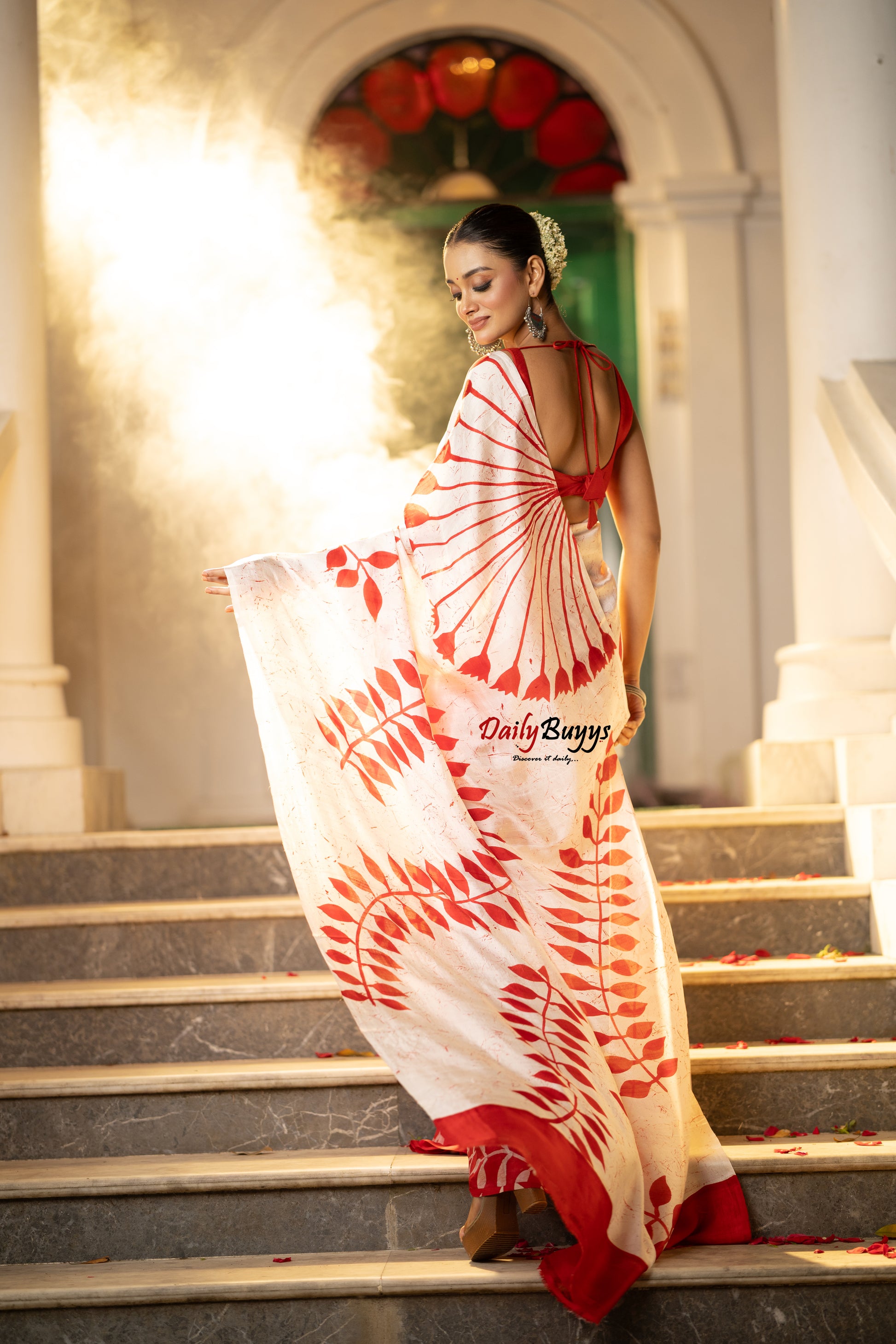 Red Floral Hand Painted  Silk Mark Certified Bishnupuri Silk Sarees