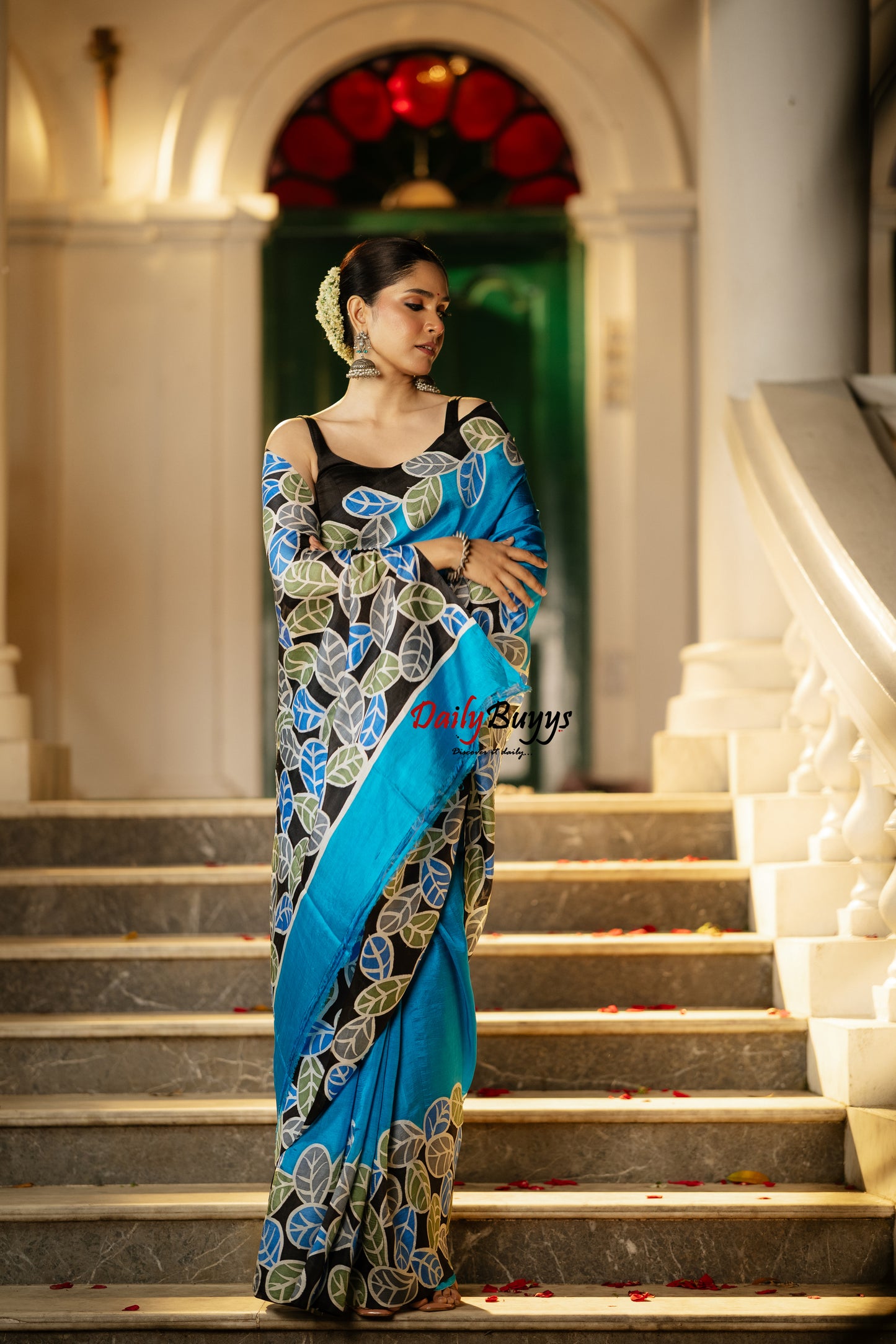Blue Wax Batik Hand Painted Silk Mark Certified Bishnupuri Silk Sarees