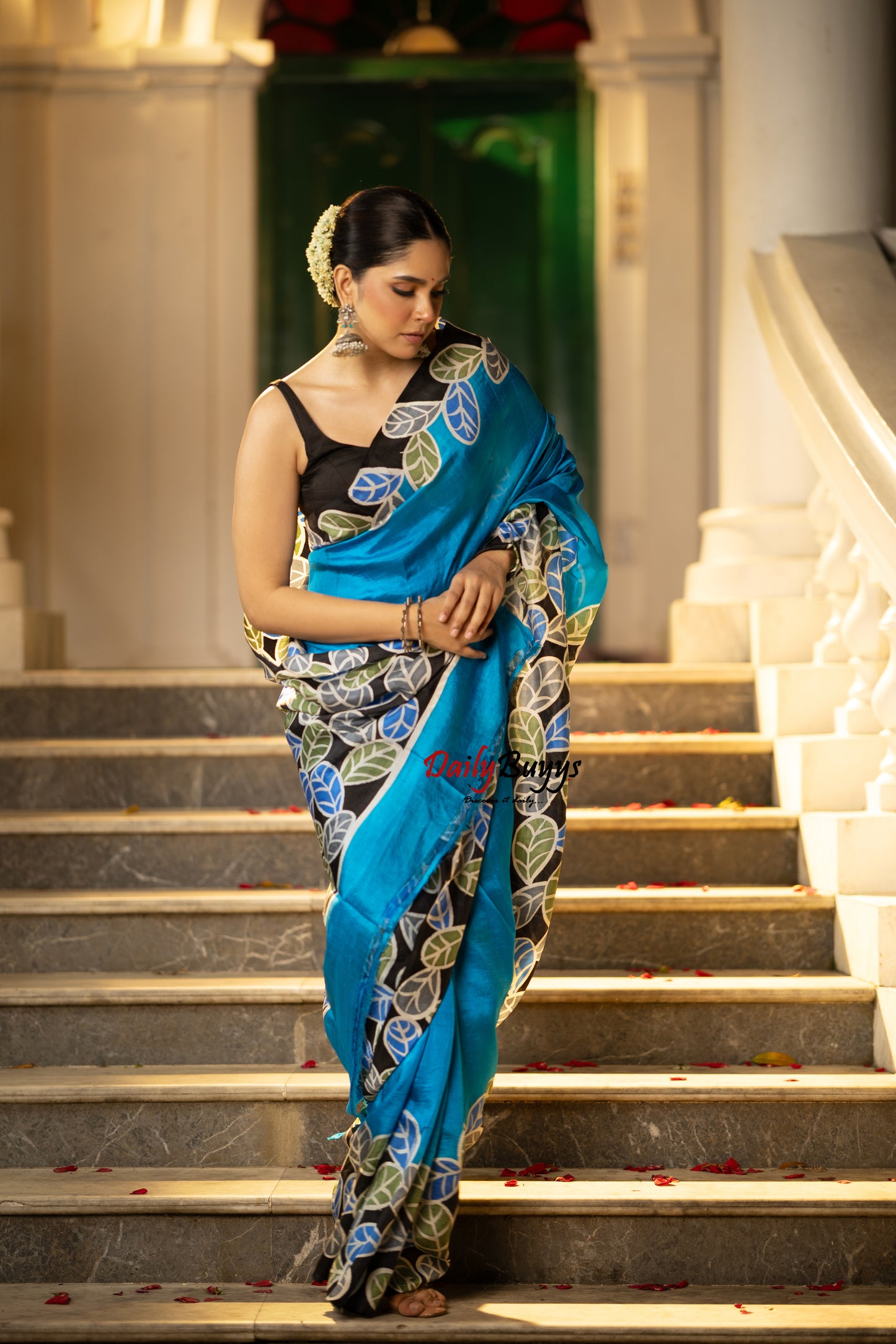 Blue Wax Batik Hand Painted Silk Mark Certified Bishnupuri Silk Sarees