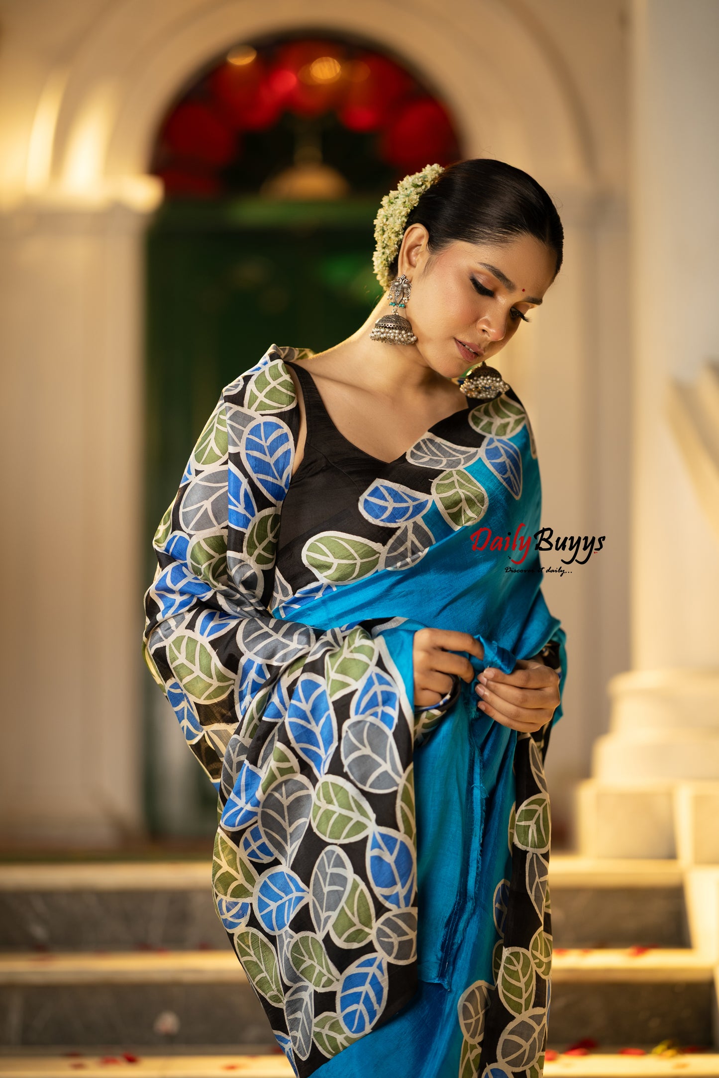 Blue Wax Batik Hand Painted Silk Mark Certified Bishnupuri Silk Sarees