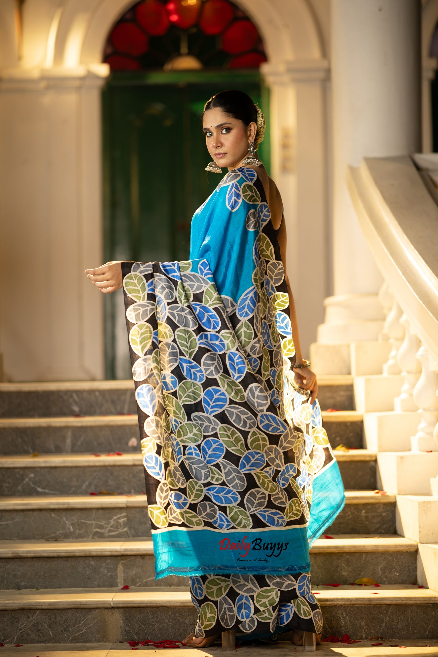 Blue Wax Batik Hand Painted Silk Mark Certified Bishnupuri Silk Sarees