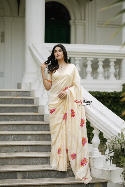 Designer Floral Hand Painted and Hand Embroidered Bishnupuri Silk Sarees