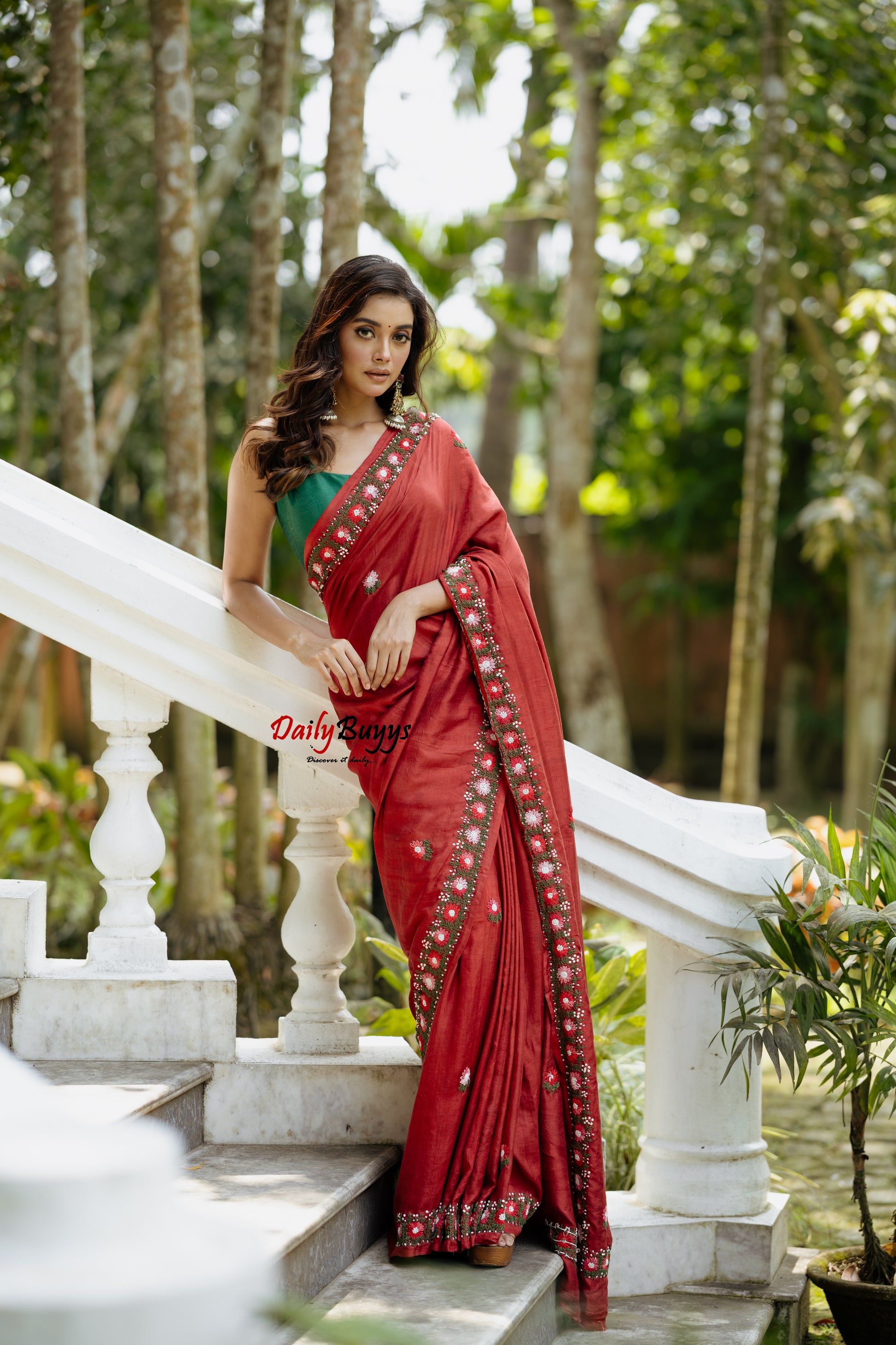 Floral Embroidery Pure Silk Mark Certified Tussar Silk Sarees Floral Hand Embroidery