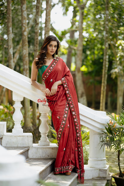 Floral Embroidery Pure Silk Mark Certified Tussar Silk Sarees Floral Hand Embroidery