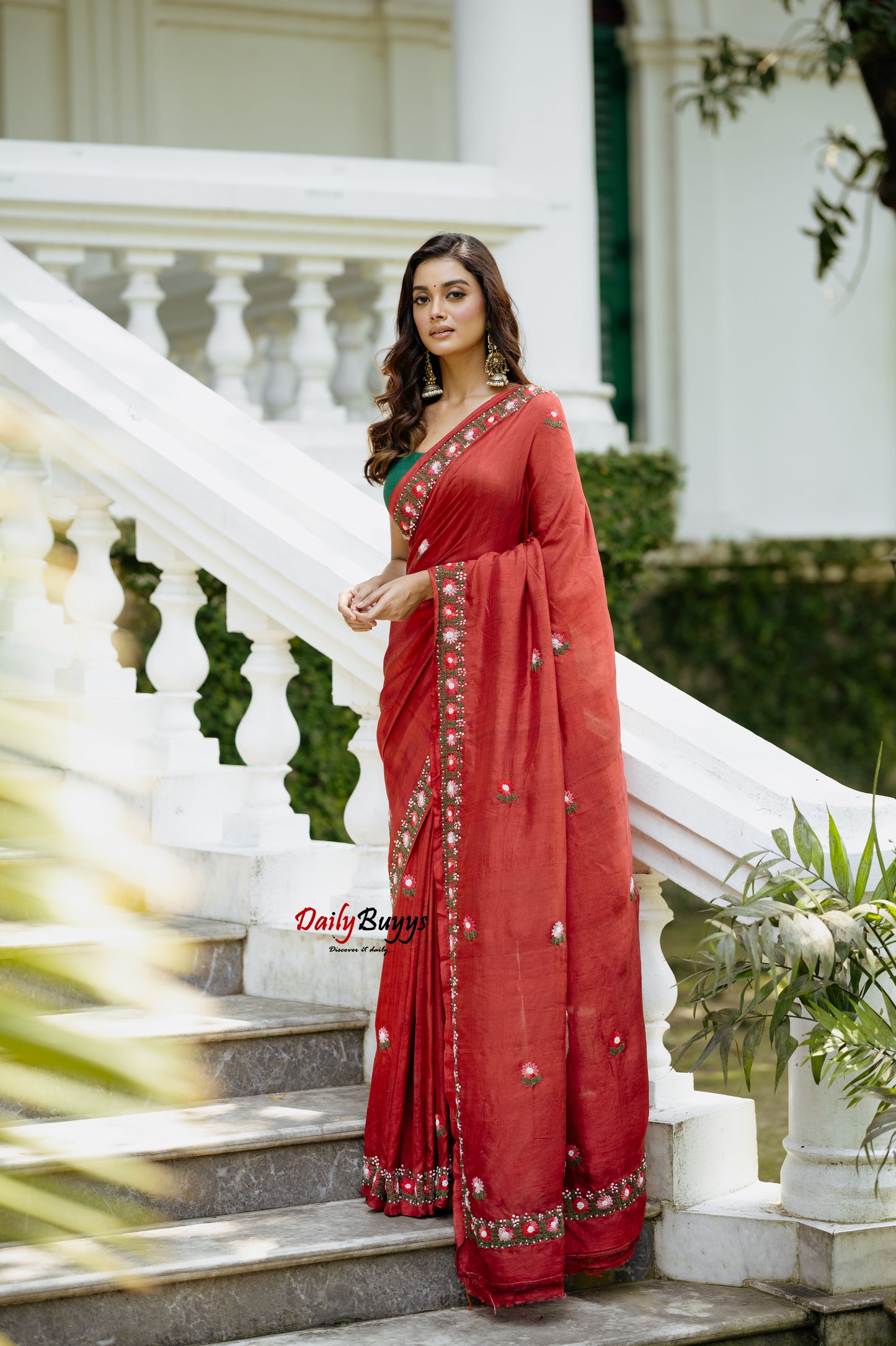 Floral Embroidery Pure Silk Mark Certified Tussar Silk Sarees Floral Hand Embroidery