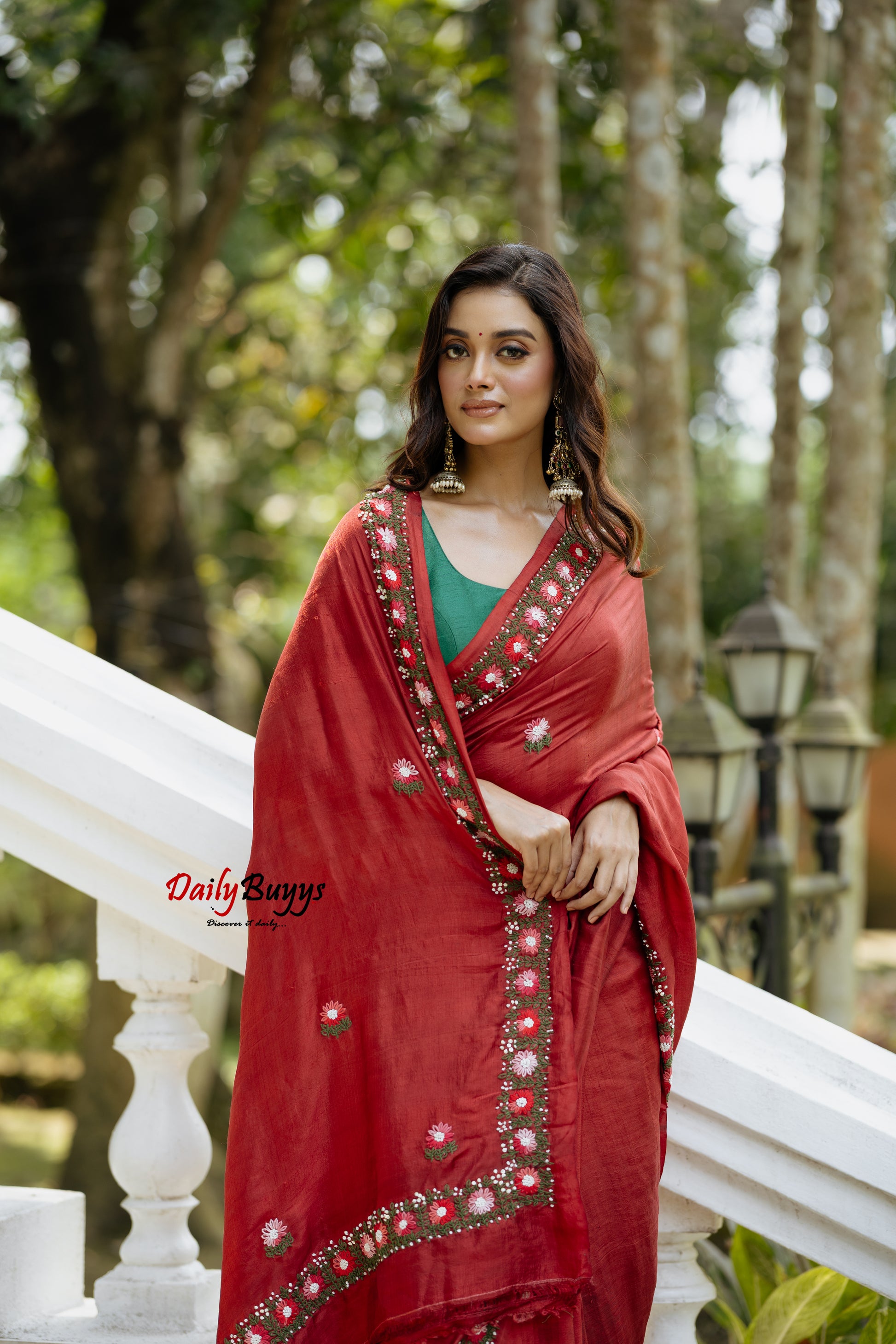 Floral Embroidery Pure Silk Mark Certified Tussar Silk Sarees Floral Hand Embroidery
