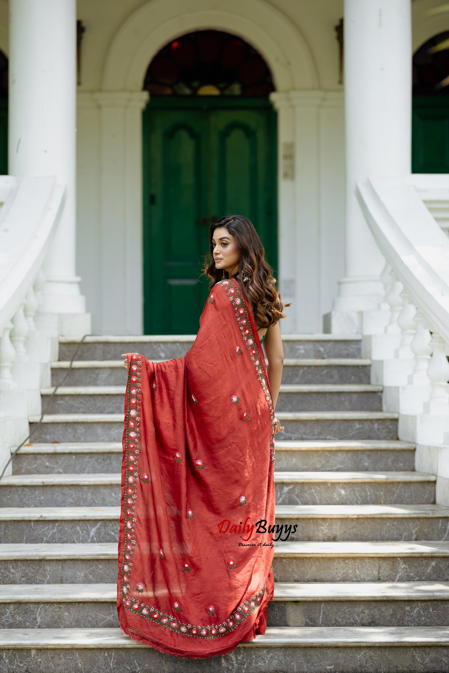 Floral Embroidery Pure Silk Mark Certified Tussar Silk Sarees Floral Hand Embroidery