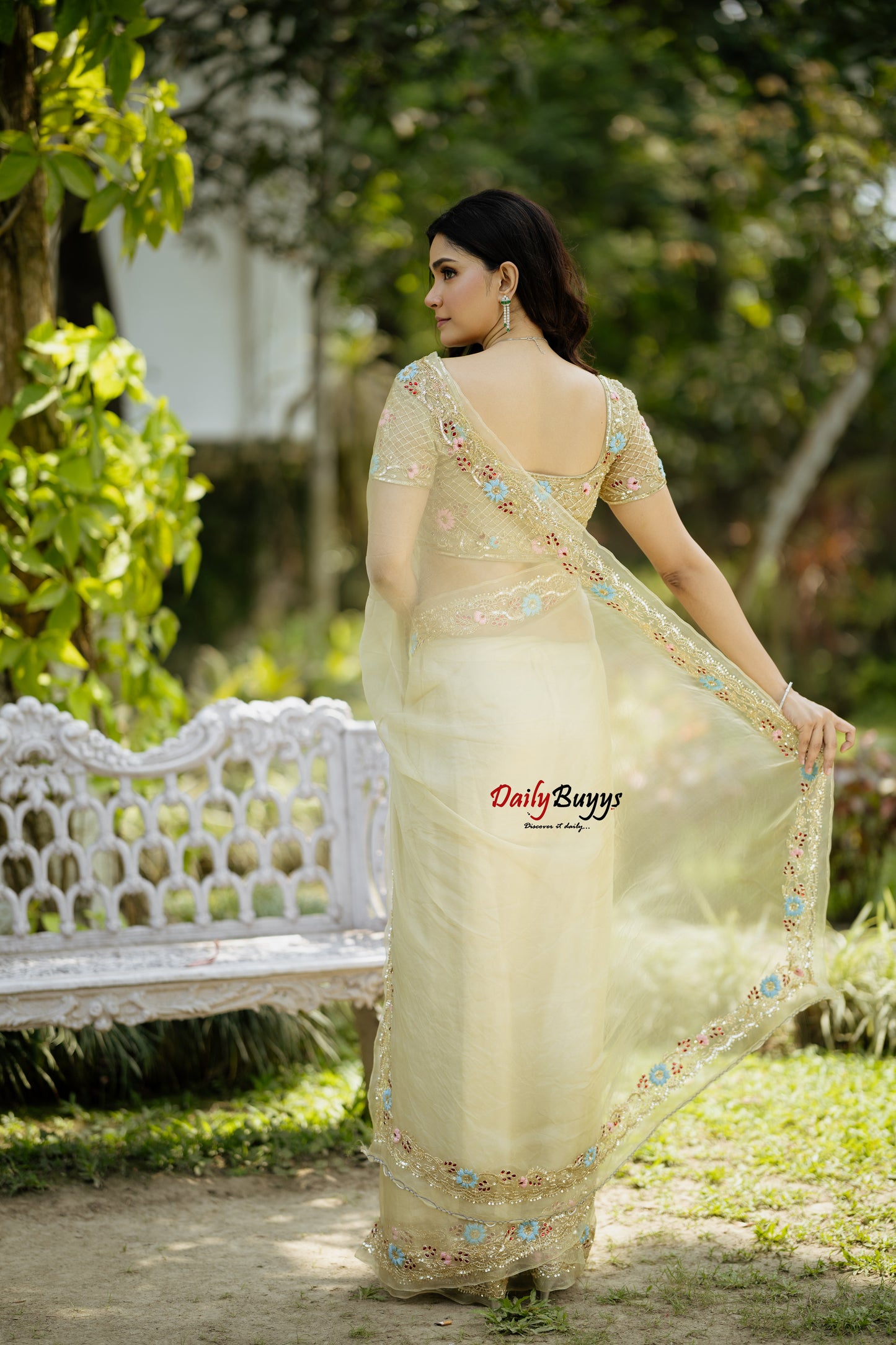 Sage Green Heavy Embroidery Designer Organza Sarees
