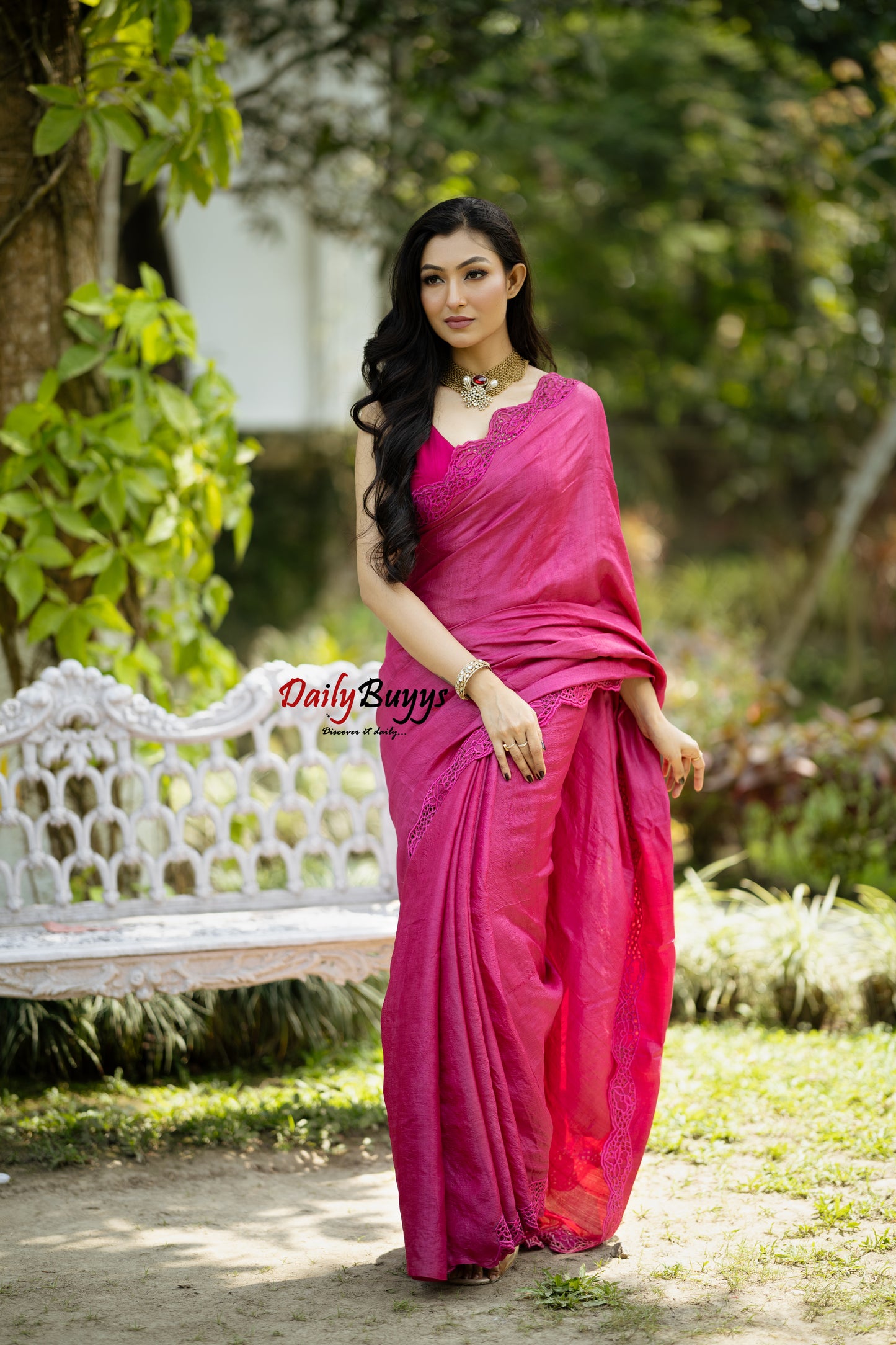 Pink Twine Cut Work Pure Silk Mark Certified Plain Tussar Silk Sarees
