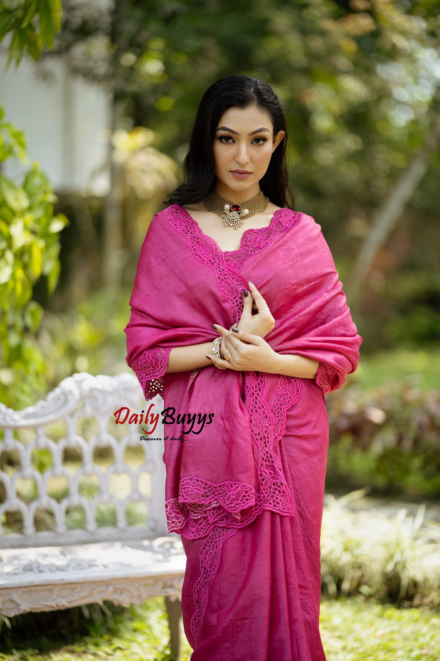 Pink Twine Cut Work Pure Silk Mark Certified Plain Tussar Silk Sarees