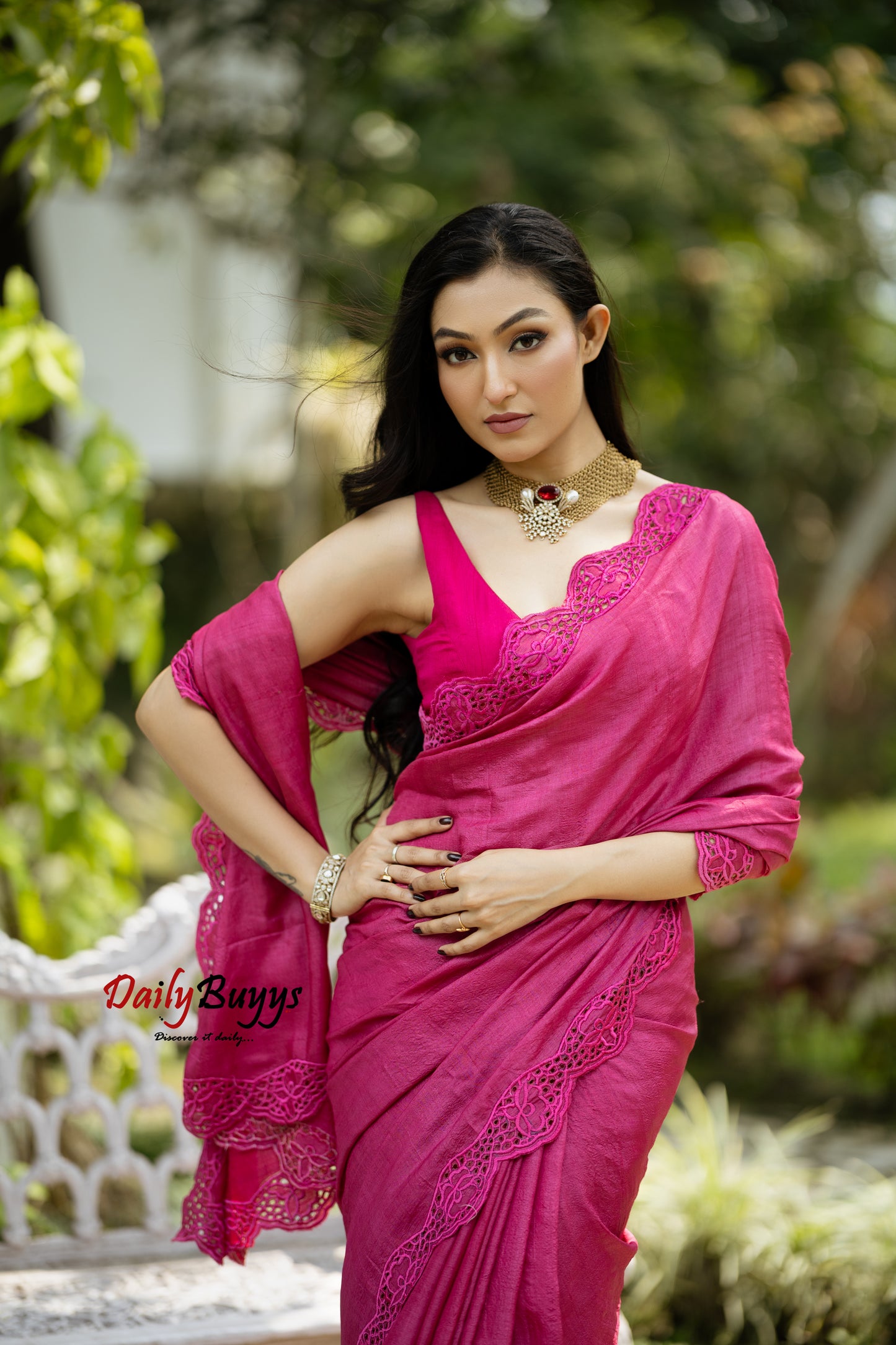 Pink Twine Cut Work Pure Silk Mark Certified Plain Tussar Silk Sarees