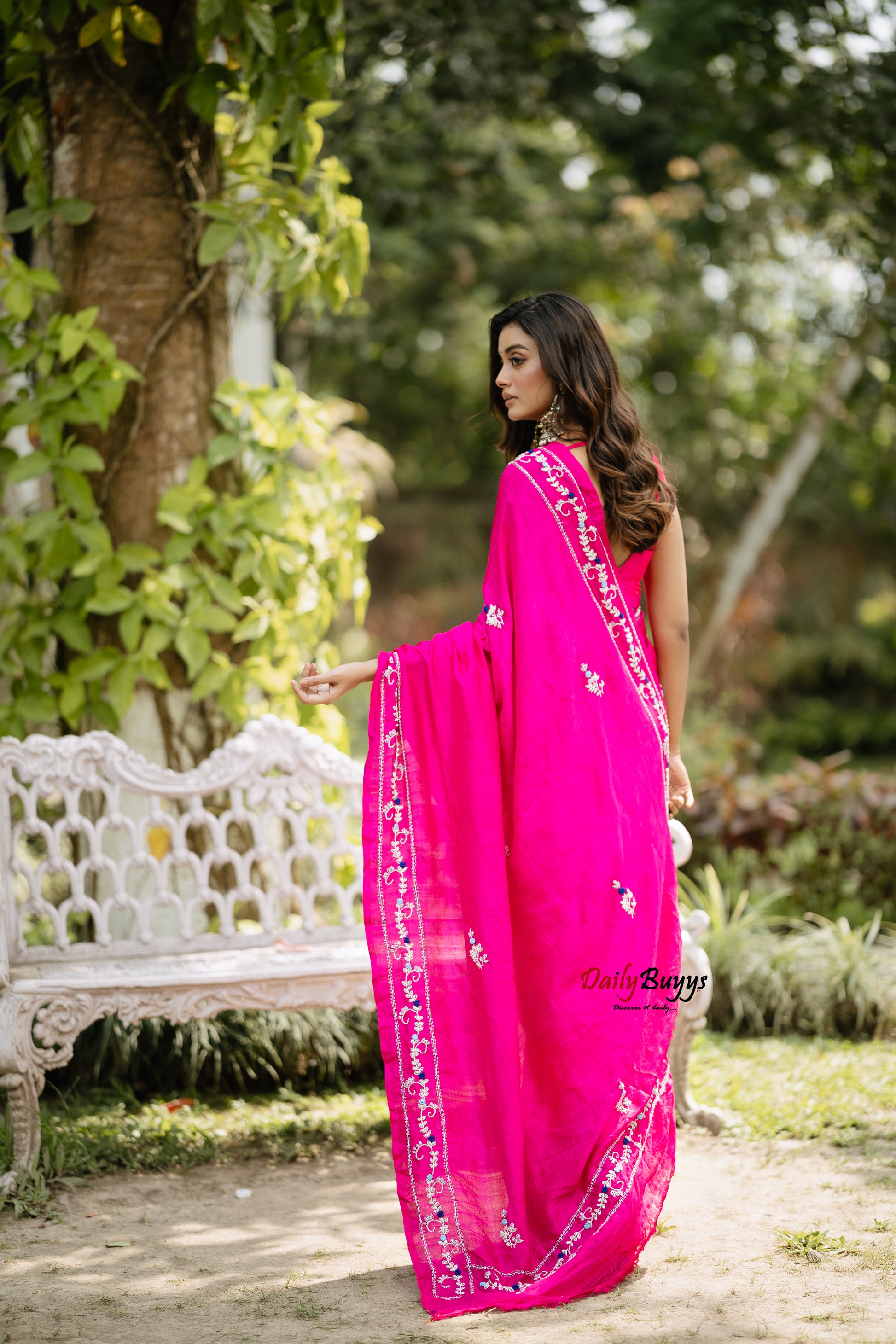 Pink Designer Embroidery Work Pure Silk Sarees