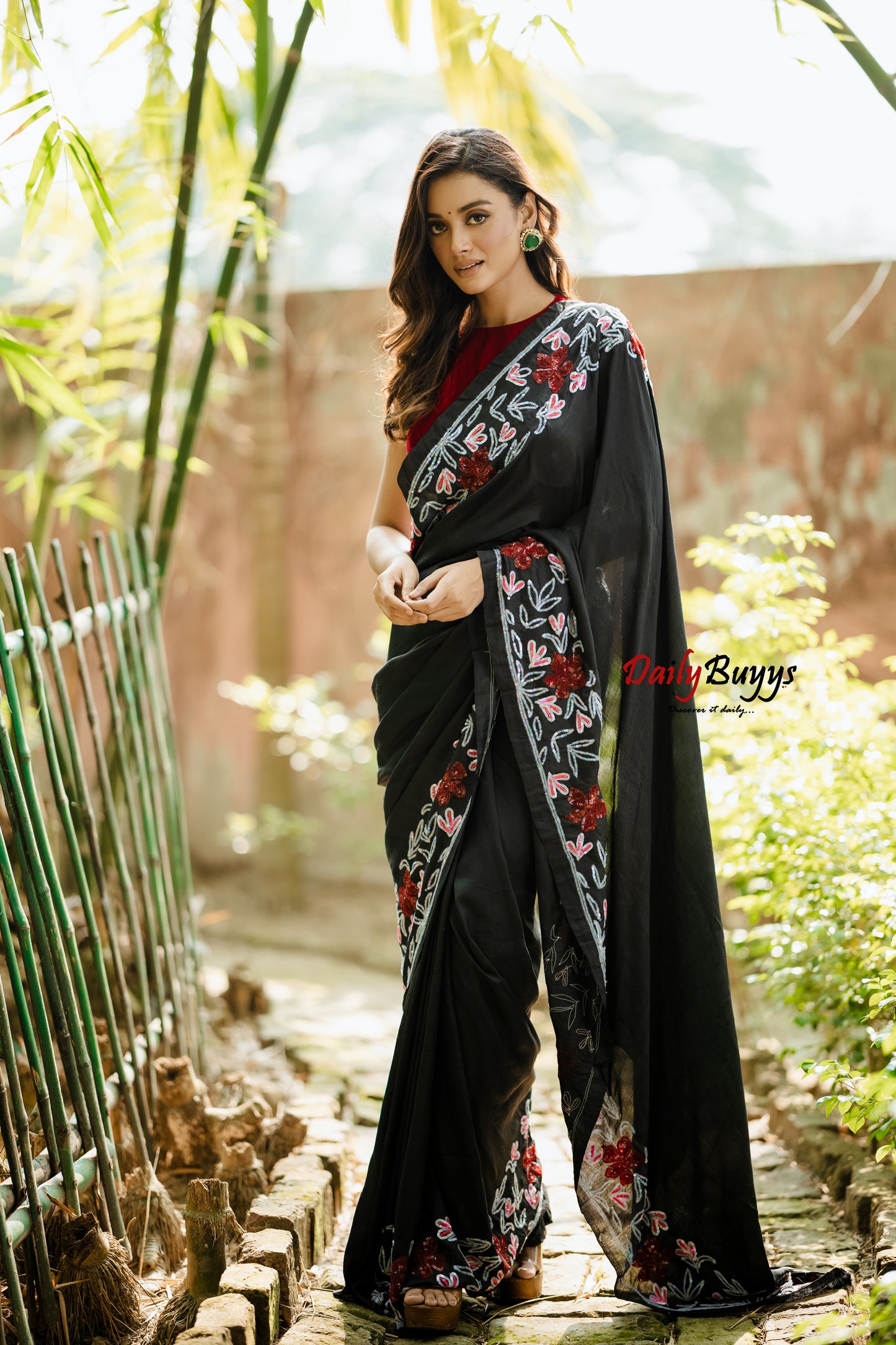 Designer Black Tikki and Diamond Studded Silk Mark Certified Pure Bishnupuri Silk Sarees
