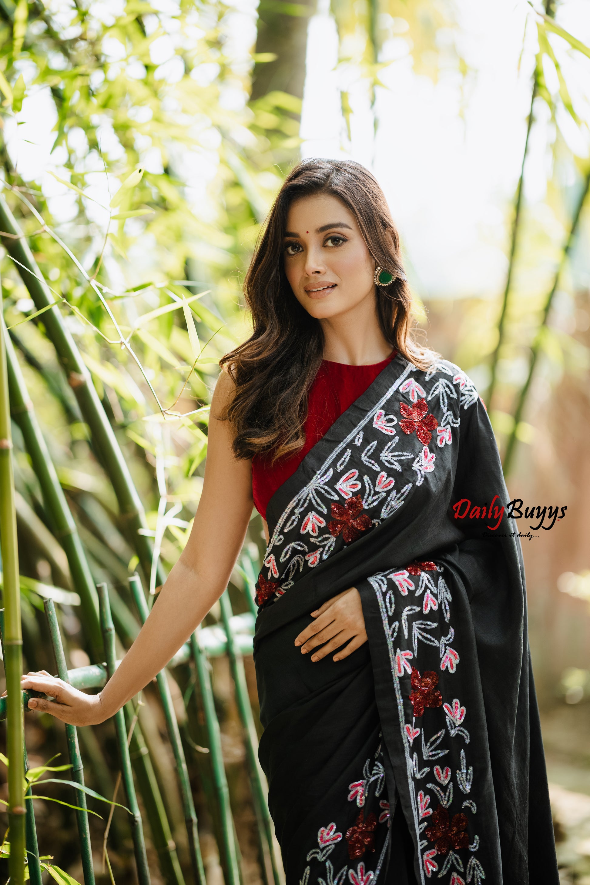 Designer Black Tikki and Diamond Studded Silk Mark Certified Pure Bishnupuri Silk Sarees