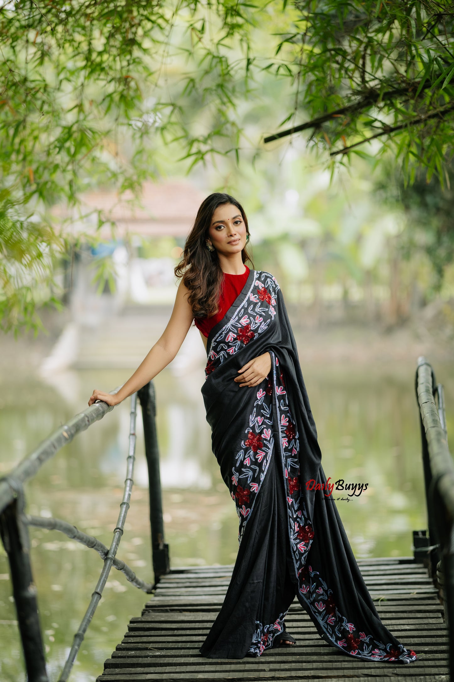 Designer Black Tikki and Diamond Studded Silk Mark Certified Pure Bishnupuri Silk Sarees