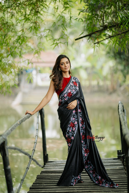 Designer Black Tikki and Diamond Studded Silk Mark Certified Pure Bishnupuri Silk Sarees