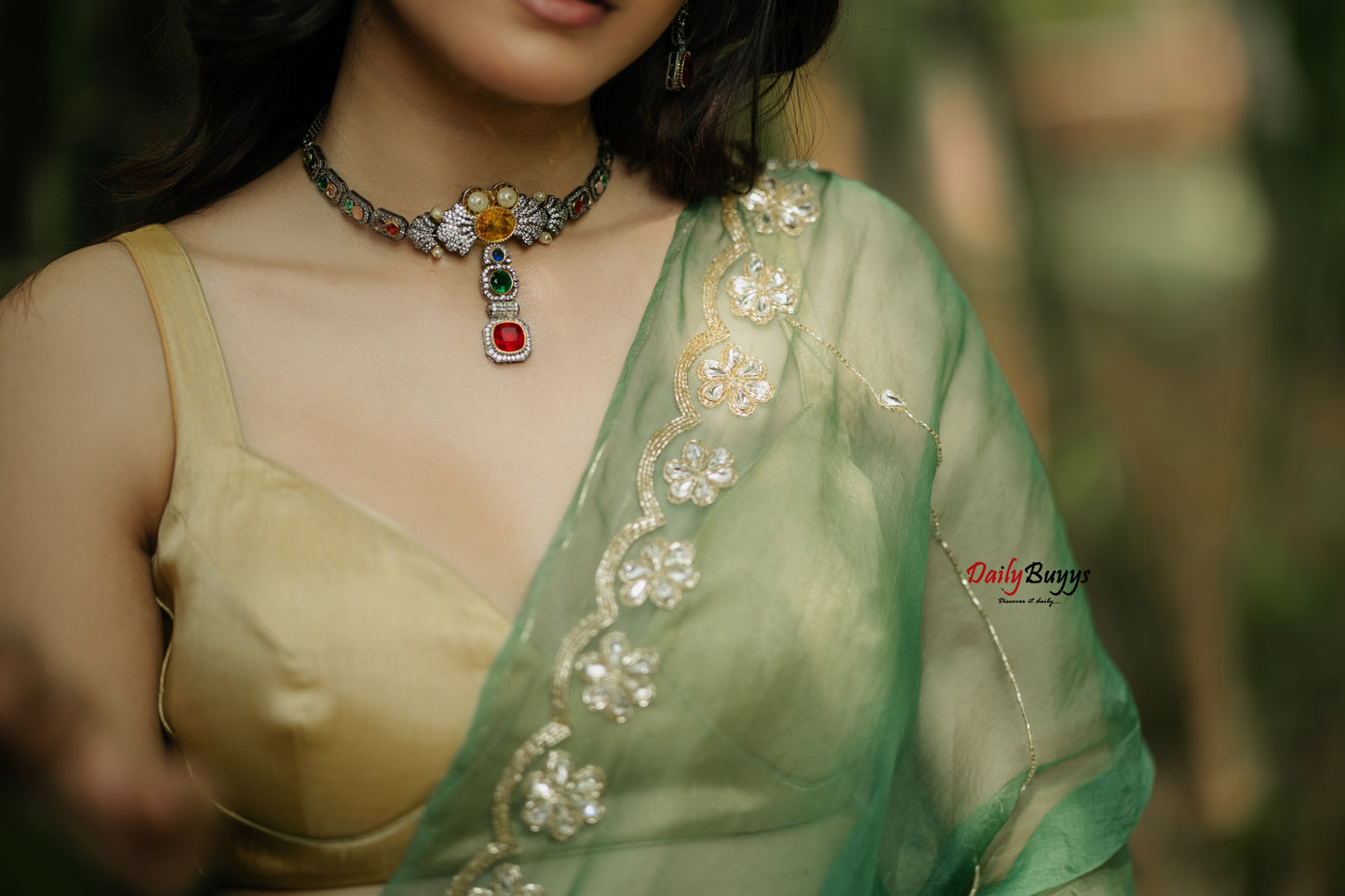 Designer Work Green Organza Sarees