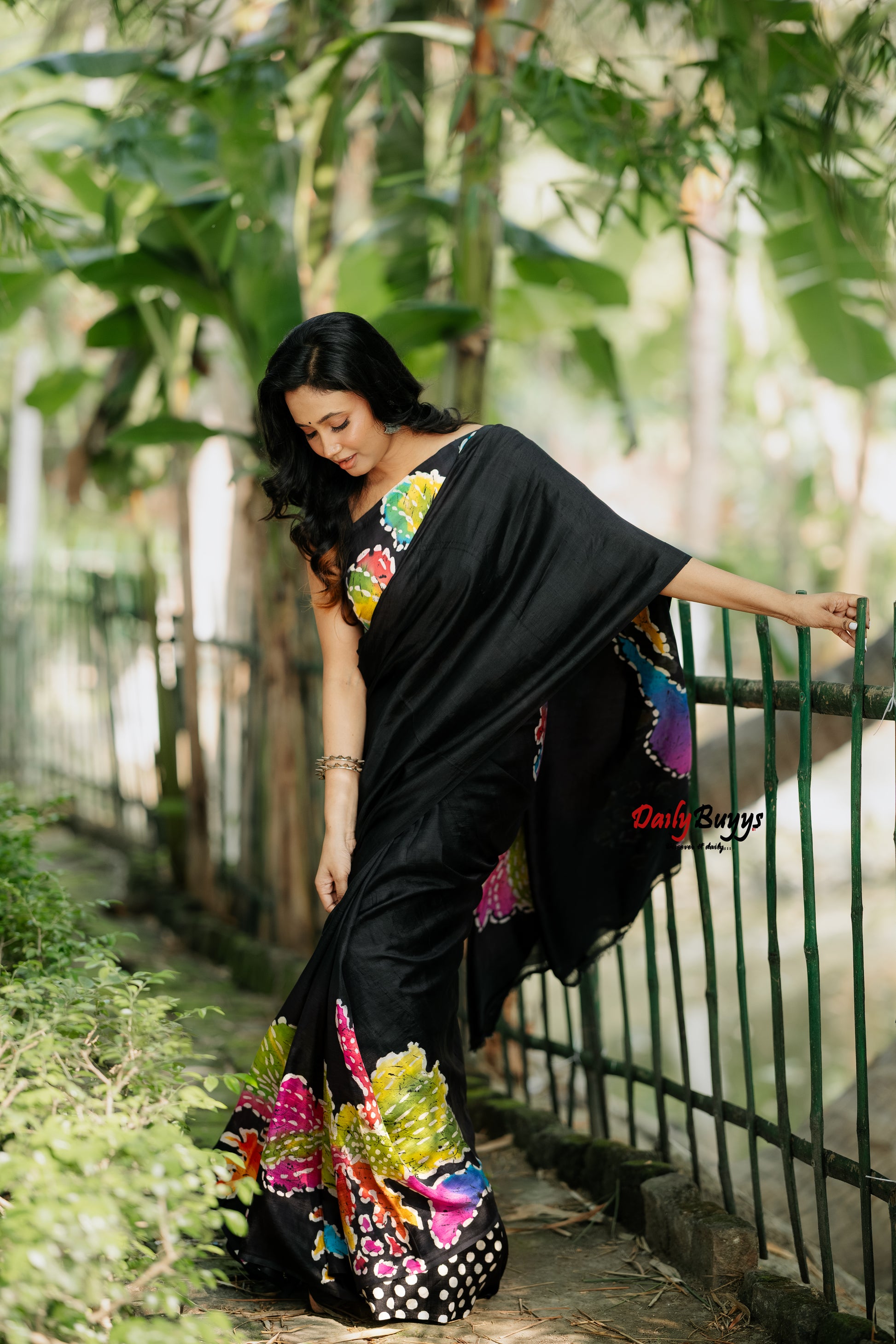 Black Wax Batik Hand Painted  Silk Mark Certified Bishnupuri Silk Sarees