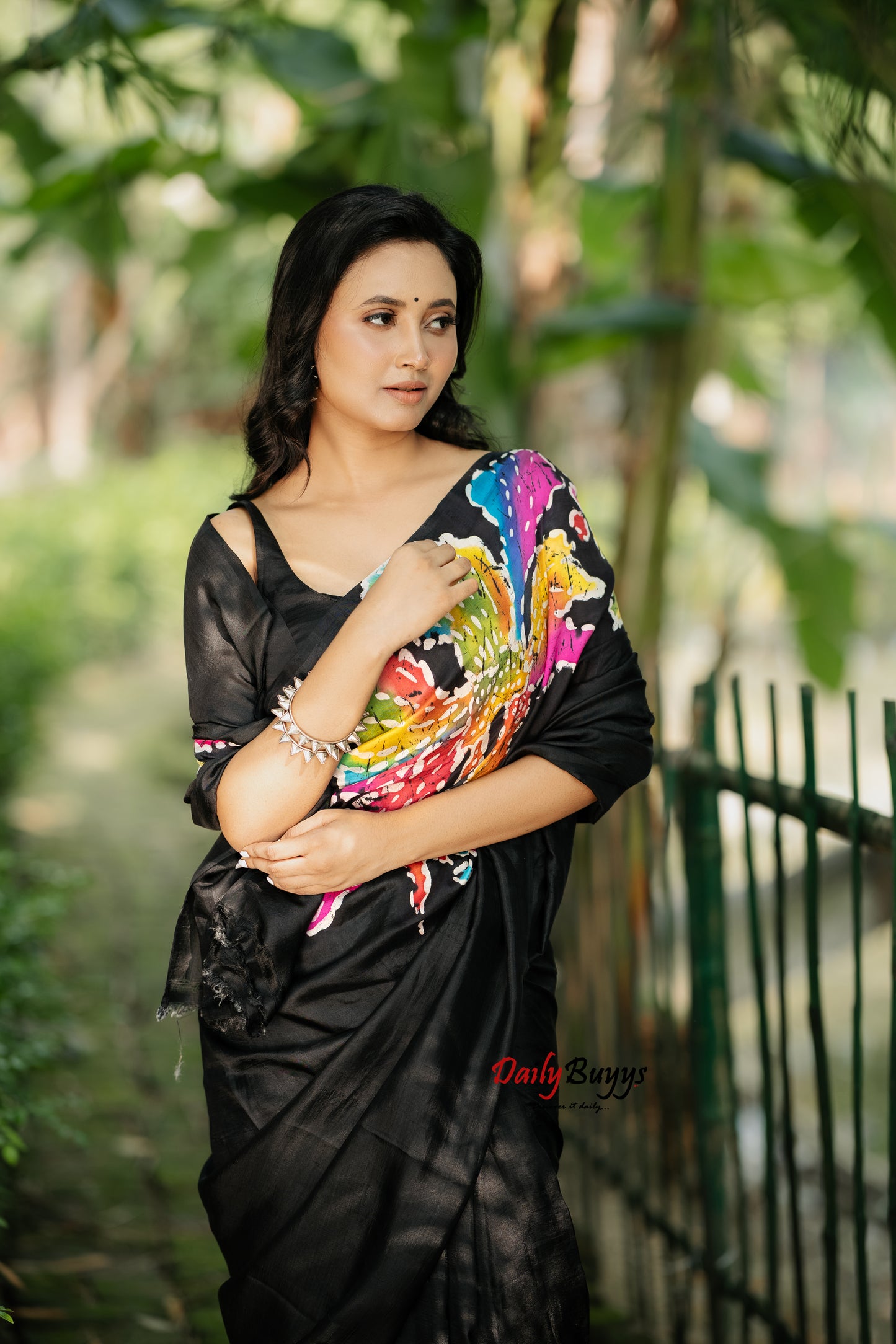 Black Wax Batik Hand Painted  Silk Mark Certified Bishnupuri Silk Sarees
