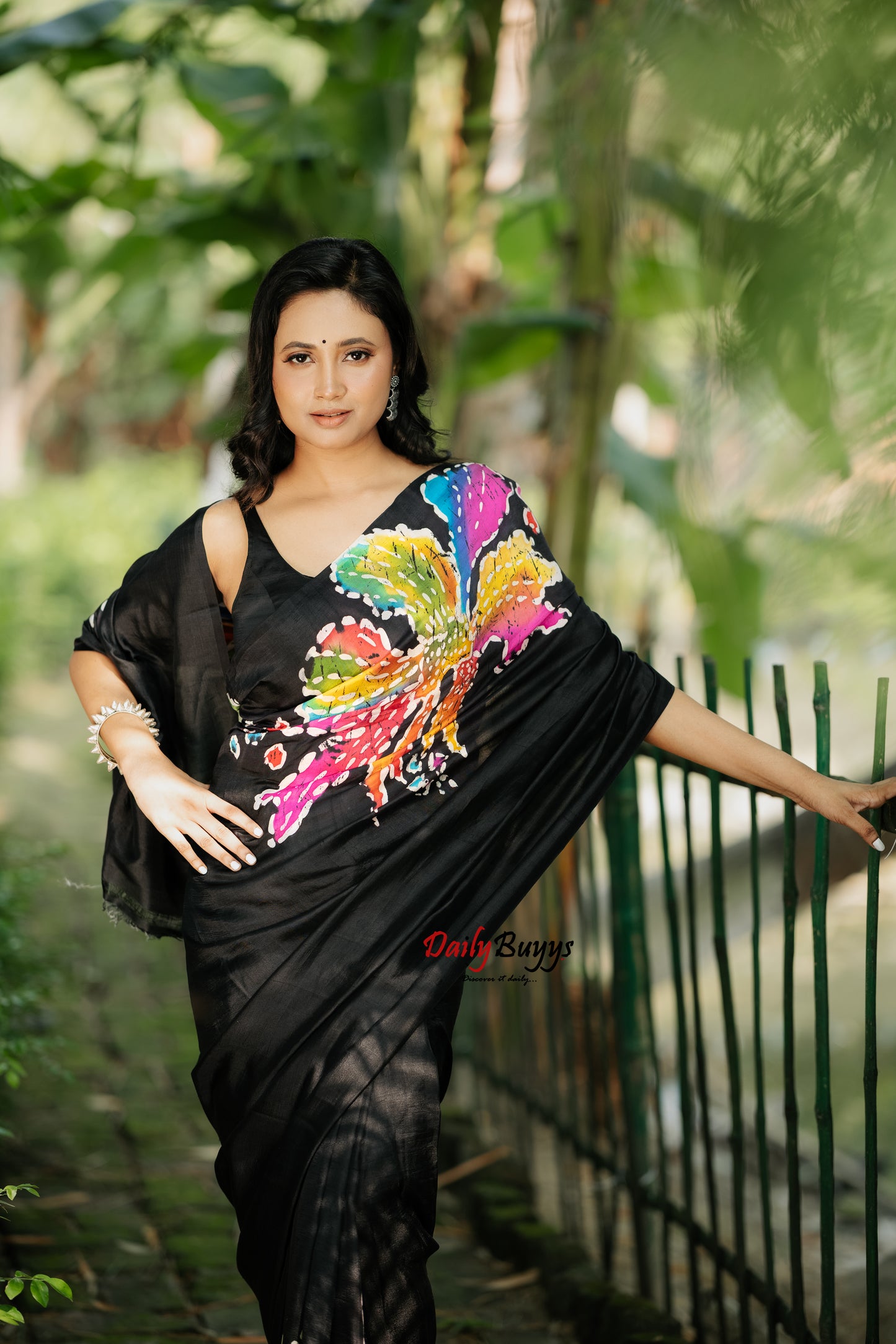 Black Wax Batik Hand Painted  Silk Mark Certified Bishnupuri Silk Sarees