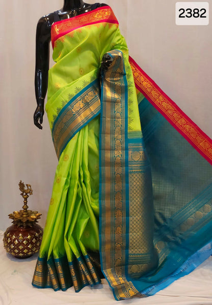 Handloom Gadwal pure silk sarees with kuttu borders contrast pallu and blouse........💛💛💛 Silk mark certified products Price : 23499+ ship each 👇