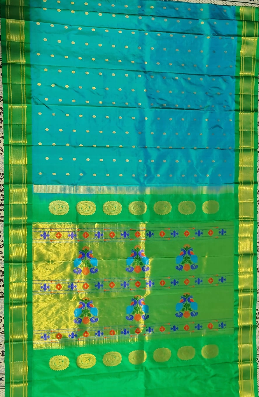 *Kalanjali pure silk paithani* 100% pure silk Handloom saree Allover butties Contrast blouse *Price : 23500/- + shipping*