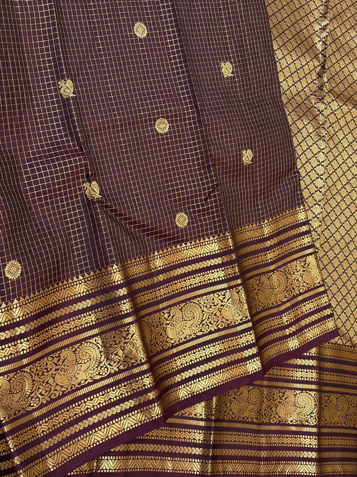 Pure Kanchipuram Handloom Silk Sarees 1 gram Zari vaira oosi checks With Silk Mark Certified 19500/-