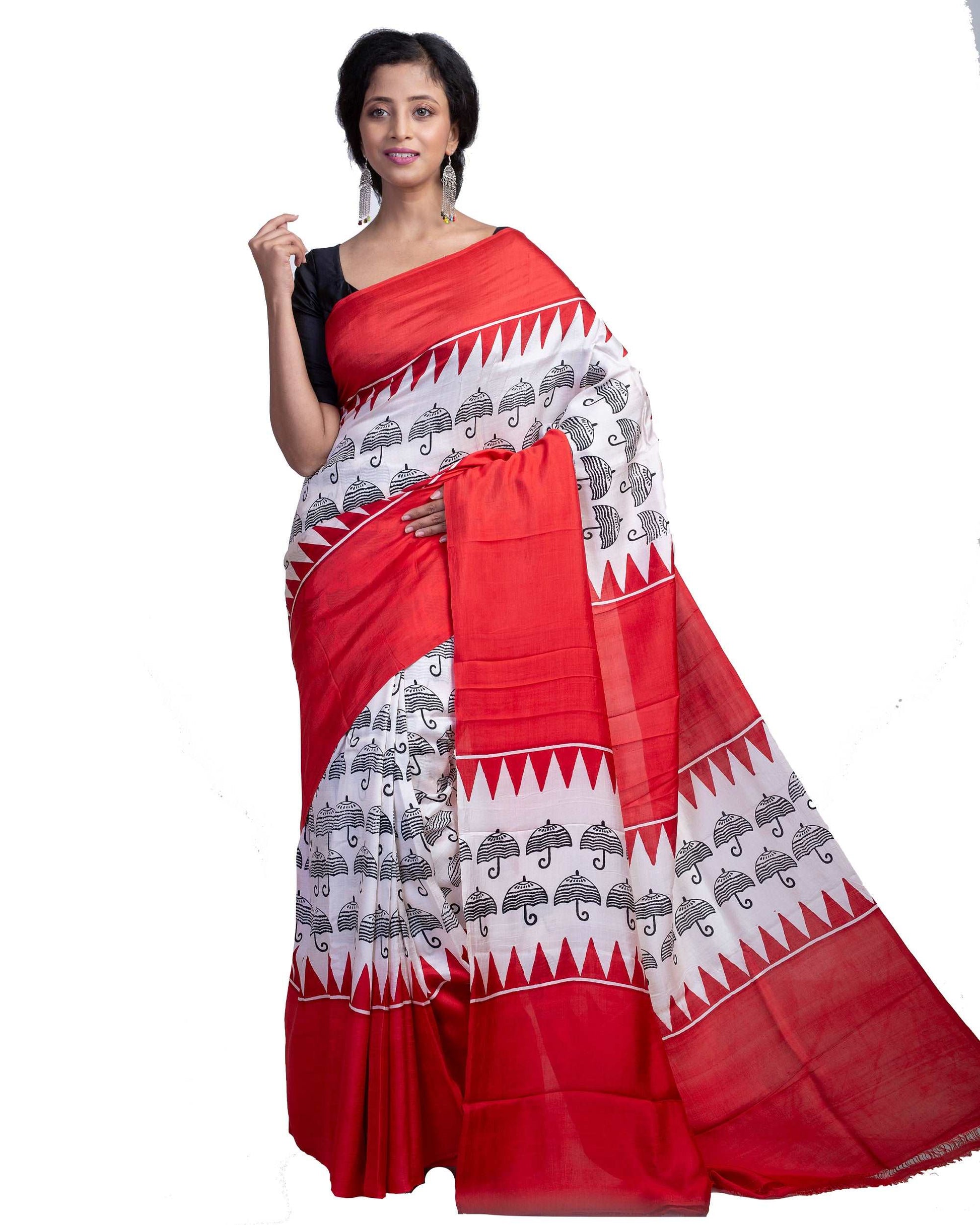 Barsha Block Printed Pure Silk Mark Certified Bishnupuri Silk Sarees