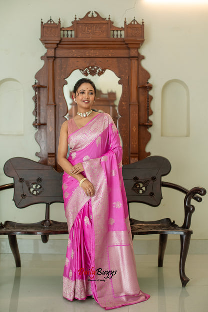 Pink Festive Special Zari Work Banarasi Silk Sarees