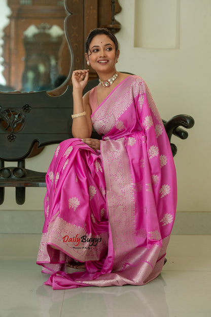 Pink Festive Special Zari Work Banarasi Silk Sarees