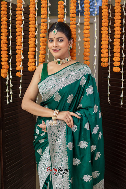 Green Festive Special Zari Work Banarasi Silk Sarees