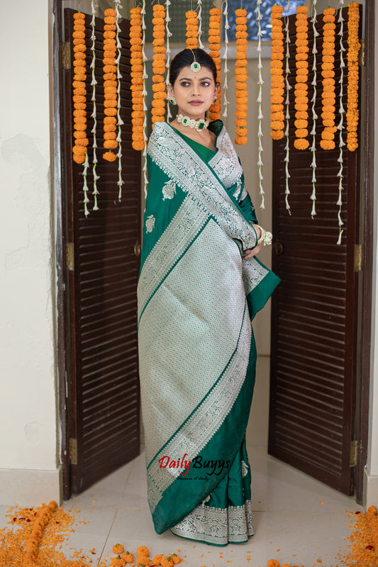 Green Festive Special Zari Work Banarasi Silk Sarees
