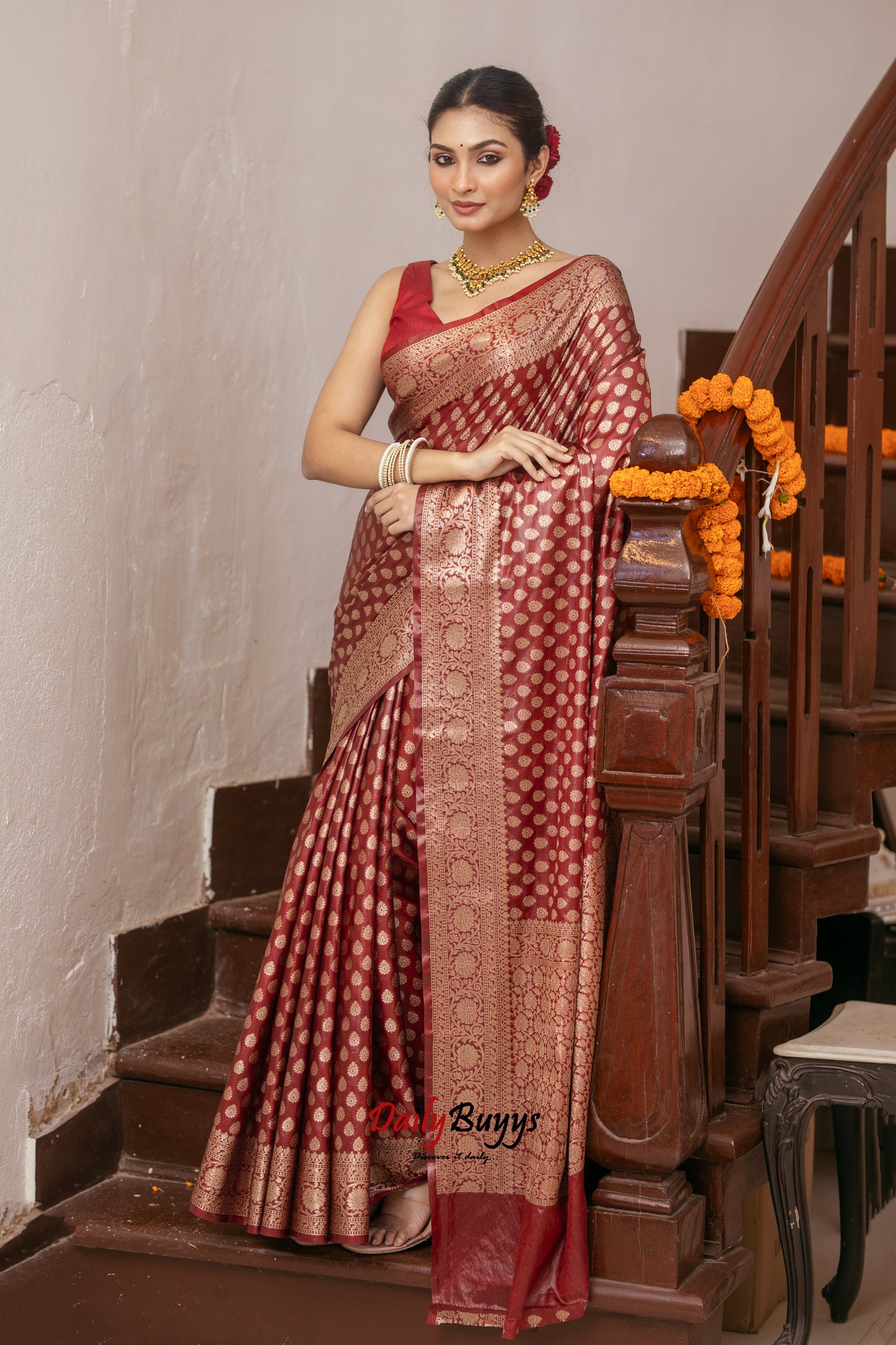 Maroon Festive Special Zari Work Banarasi Silk Sarees