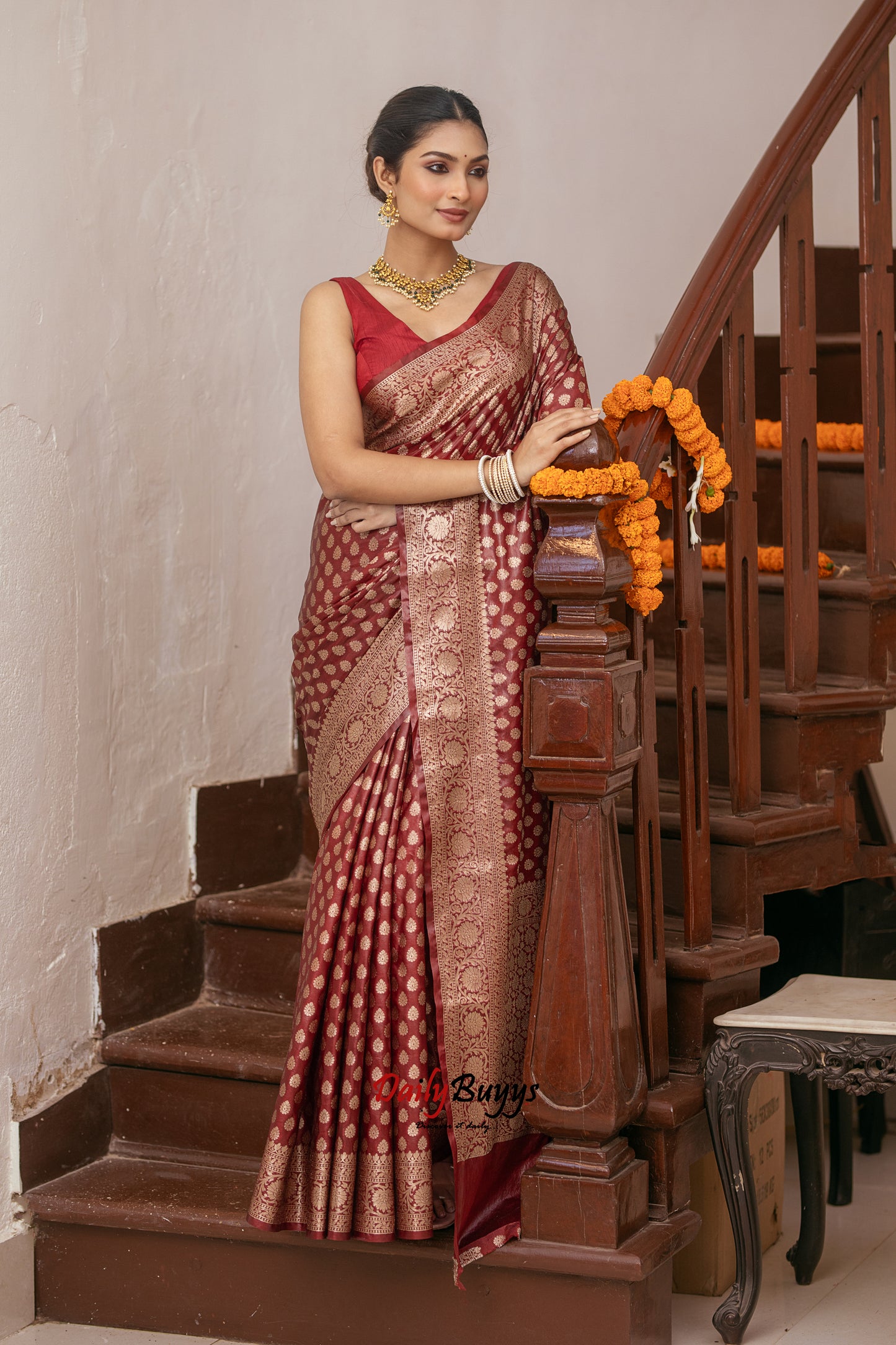 Maroon Festive Special Zari Work Banarasi Silk Sarees