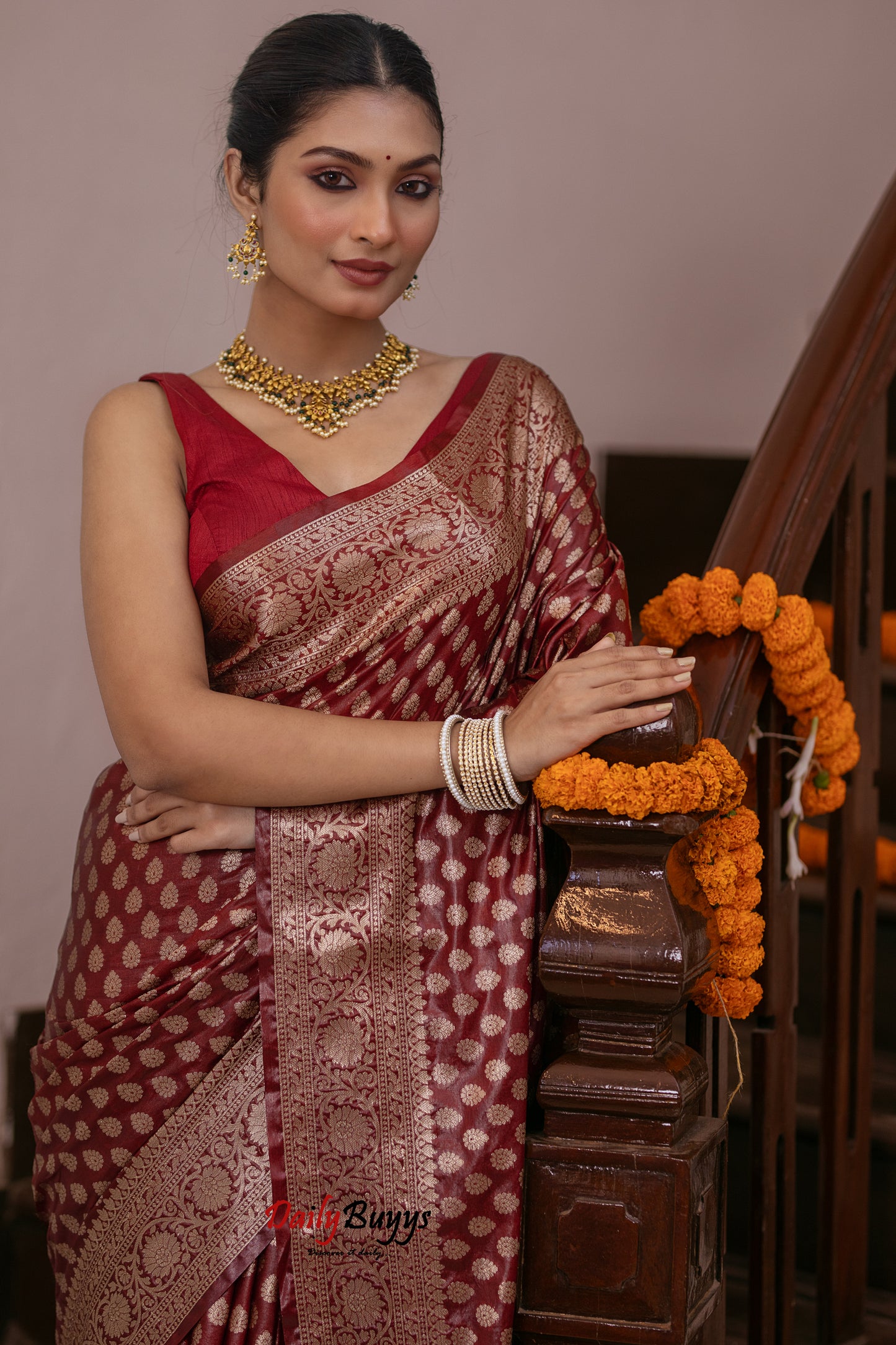 Maroon Festive Special Zari Work Banarasi Silk Sarees