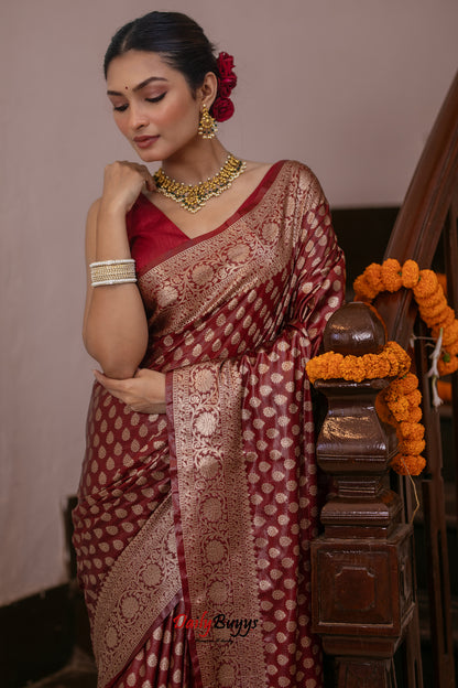 Maroon Festive Special Zari Work Banarasi Silk Sarees