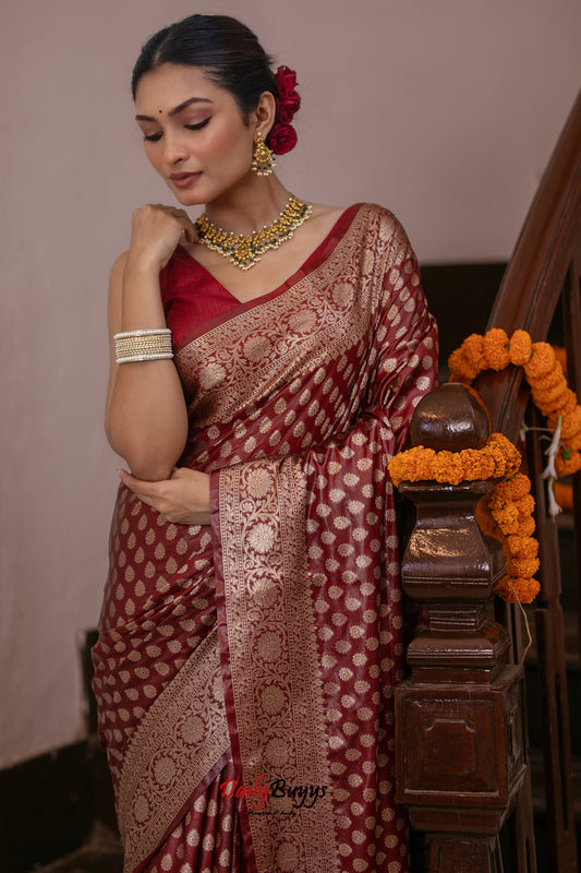 Maroon Festive Special Zari Work Banarasi Silk Sarees