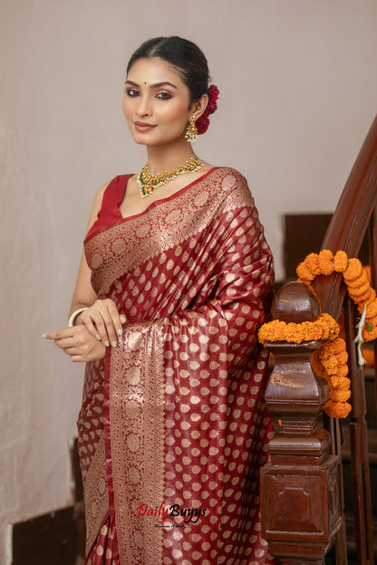 Maroon Festive Special Zari Work Banarasi Silk Sarees