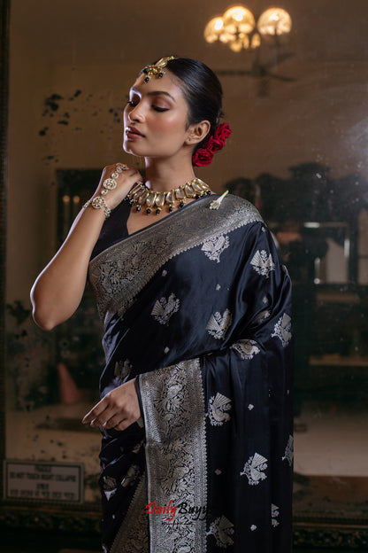 Black Festive Special Zari Work Banarasi Silk Sarees