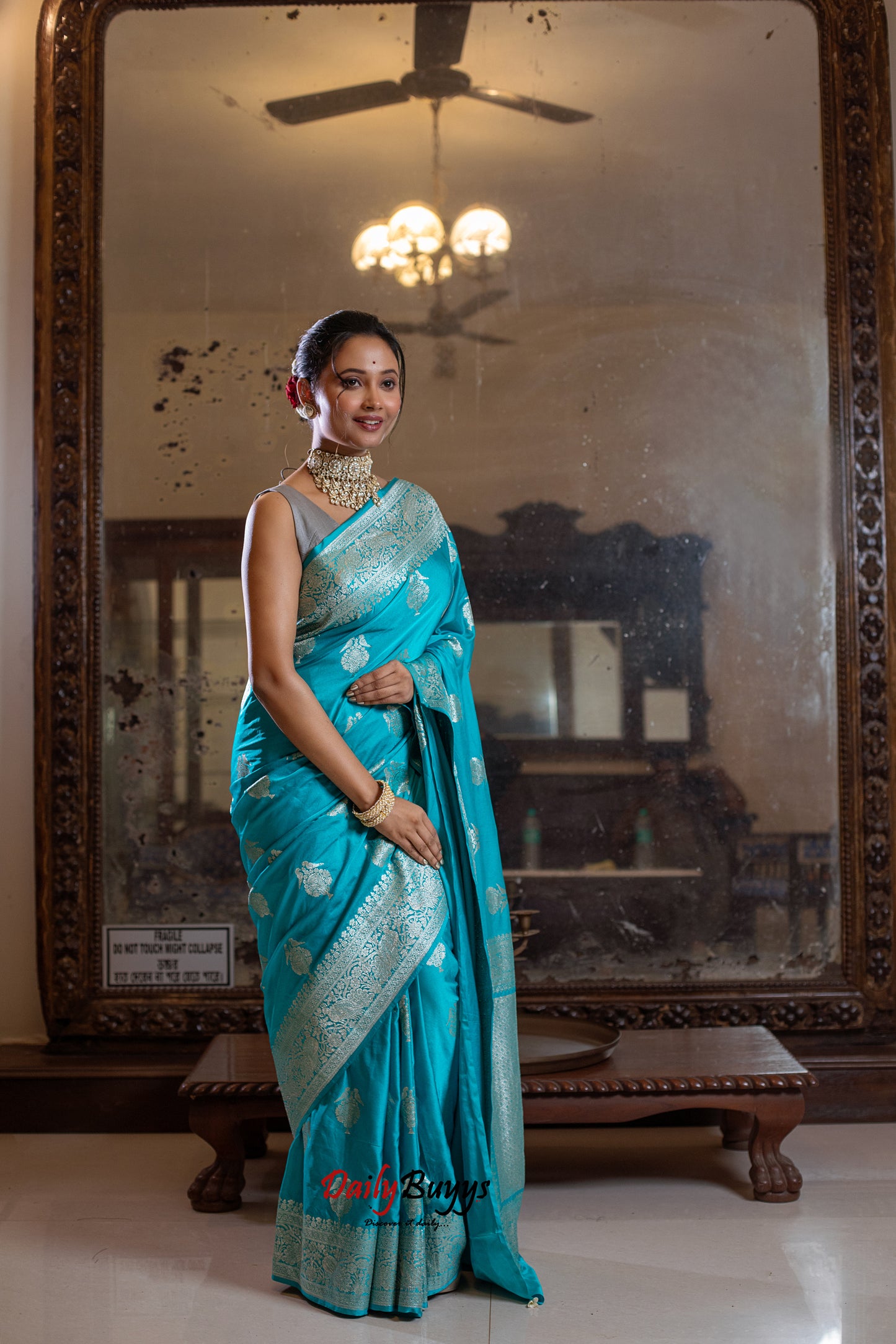 Sky Blue Festive Special Zari Work Banarasi Silk Sarees