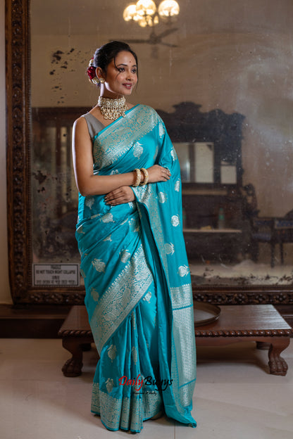 Sky Blue Festive Special Zari Work Banarasi Silk Sarees