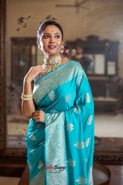 Sky Blue Festive Special Zari Work Banarasi Silk Sarees
