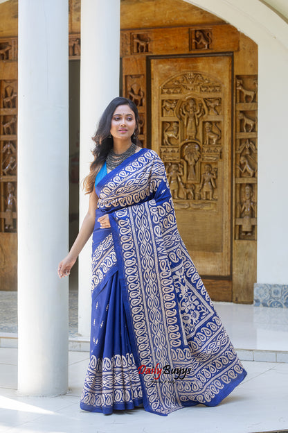 Blue Kantha Stitch Silk Sarees