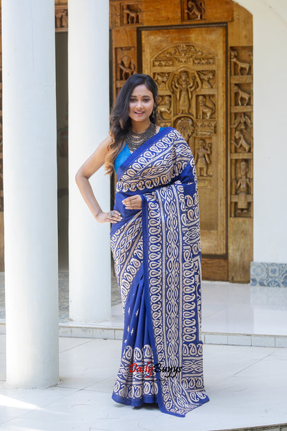 Blue Kantha Stitch Silk Sarees
