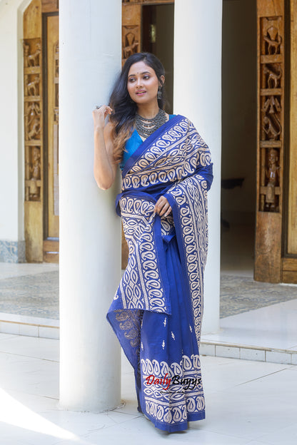 Blue Kantha Stitch Silk Sarees